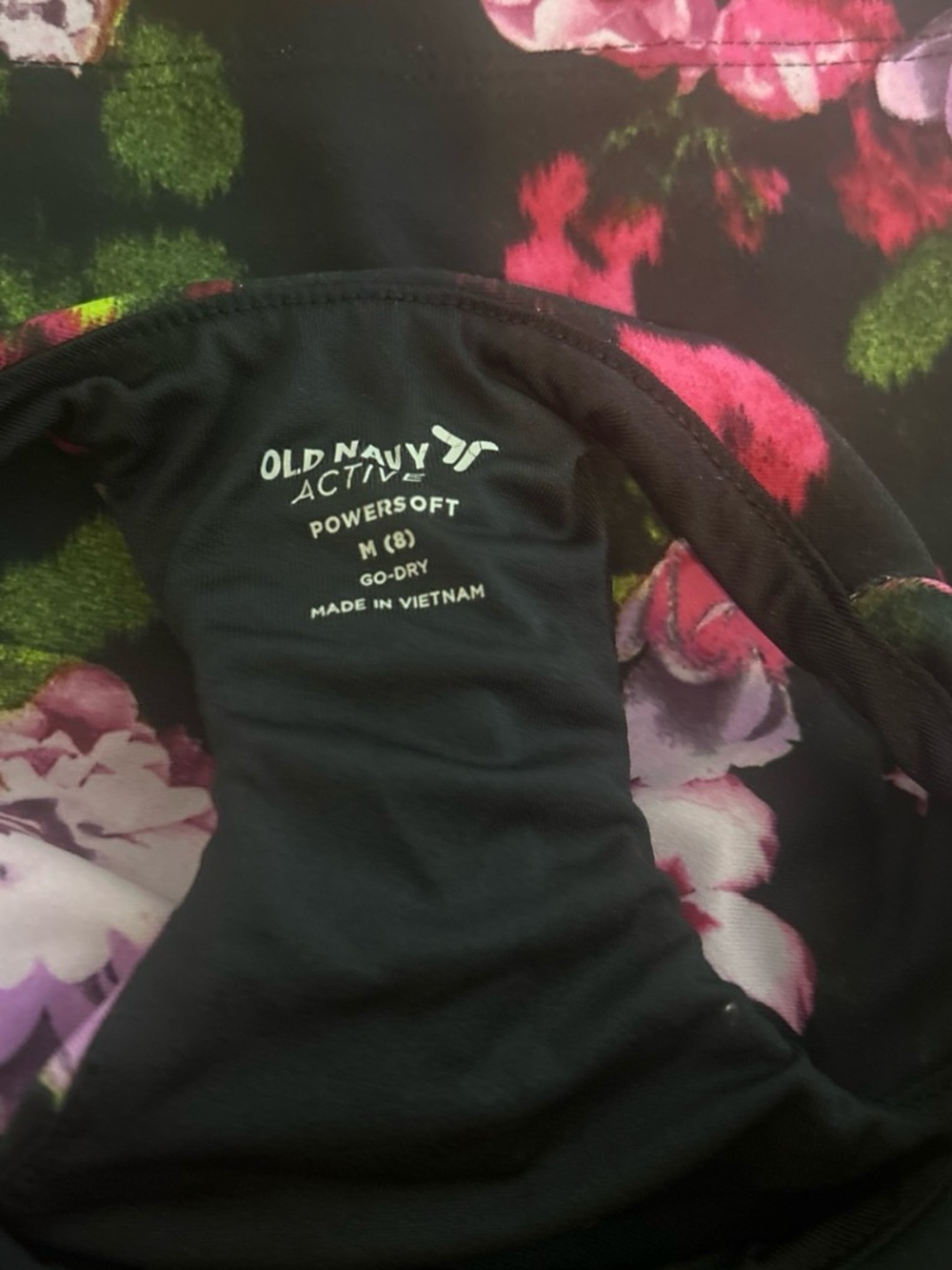 Old Navy Black Active Floral Tank with Pink and Purple Flowers